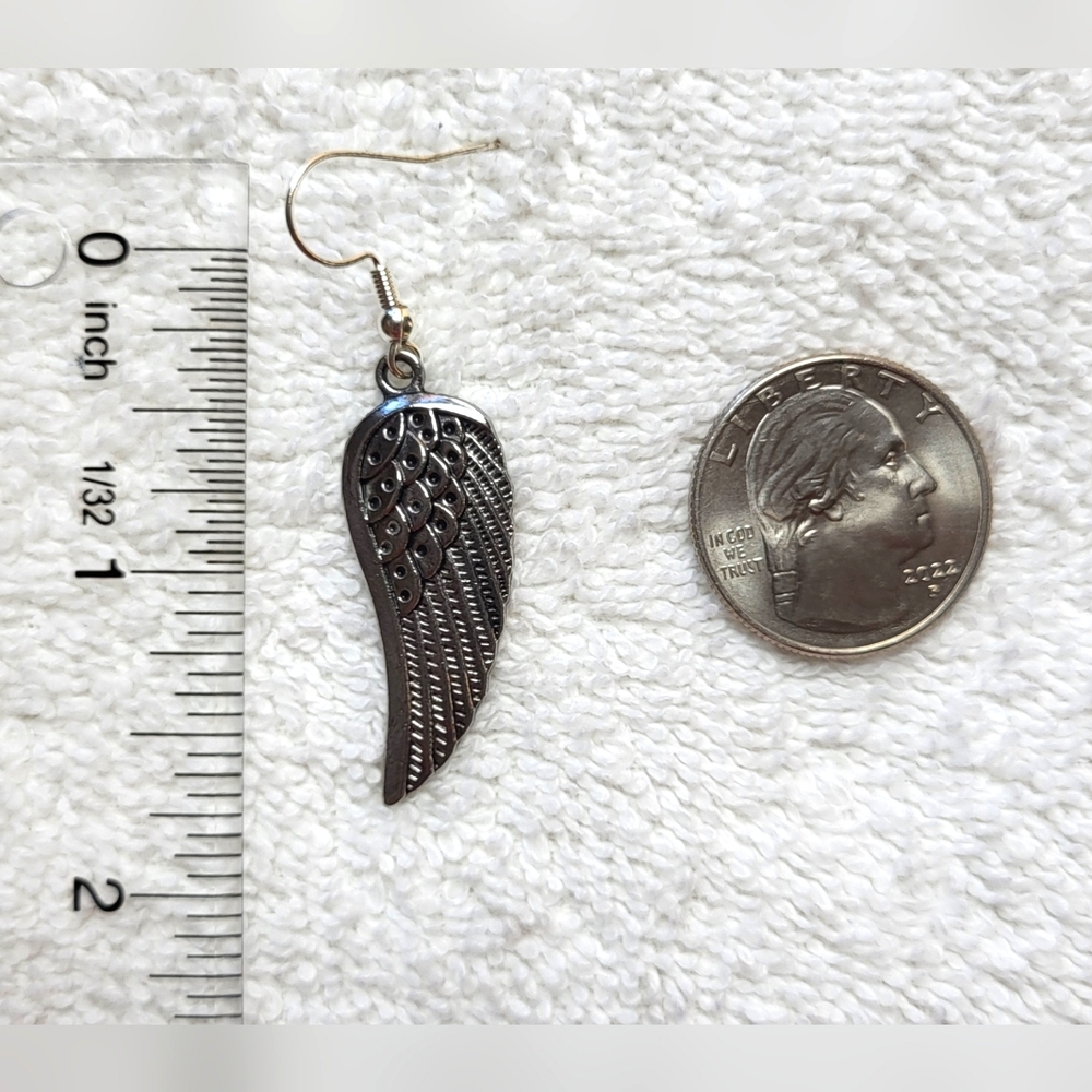 Silver Angel Wing Statement Dangle Earrings / Pierced - Picture 5 of 5